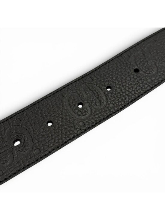 Gucci Leather GG Pattern Interlocking Buckle Wide Belt Black Silver main image 5